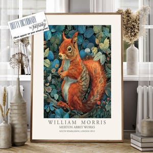 William Morris Style Red Squirrel Botanical Art Print