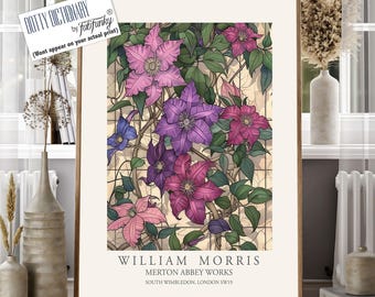 William Morris Style Clematis Flower Print, Vintage Botanical Wall Art