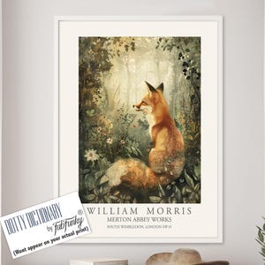 William Morris style print, William Morris poster, Fox Illustration, Vintage style Botanical poster, Woodland William Morris wall art animal
