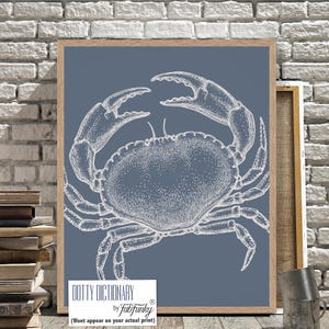 Modern Coastal Home Crab Art Print, Indigo Blue minimalist Wall Art, Maryland Crab Print, Blue Crab Decor, Bathroom wall art, beach decor