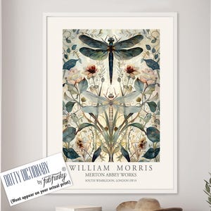 Dragonfly Print, William Morris style Illustration, William Morris Floral poster, Vintage style Botanical, dragonflies insect wall art gifts