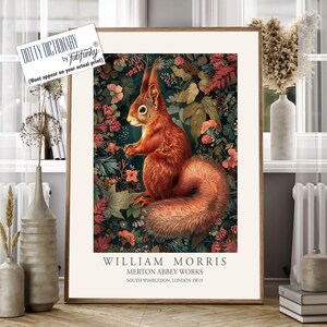 William Morris Style Red Squirrel Print, Botanical Woodland Art