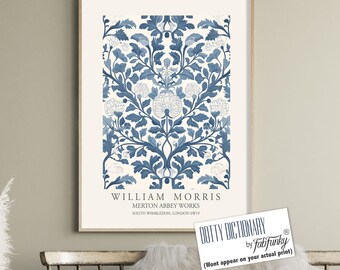 William Morris Style Floral Print, Blue and White Chinoiserie, Vintage Wall Art