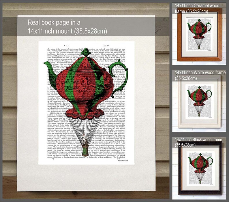 Gift for her Alice in wonderland Birthday gift Flying Teapot print Kitchen decoration British wall art Dictionary art Tea party decor