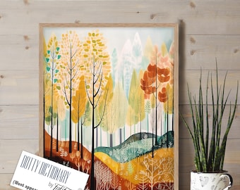 Forest Art Print, Scandinavian Style Nature Wall art, Nordic Forest Poster, Forest Prints, Modern Forest Landscape Painting, lakehouse decor