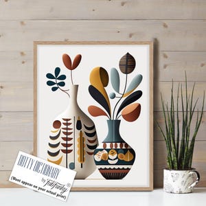 Mid Century Modern Wall Art of Scandi Style Vases, Retro Scandinavian Design, Dining room / Kitchen / Living room Decor, EARTH TONES