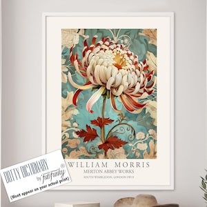 William Morris Style Floral print, Chrysanthemum Flower poster, Large vintage wall art, nature Illustration, Botanical home decor