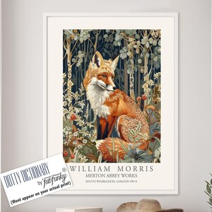 Fox Illustration, William Morris style print, William Morris poster, Vintage style Botanical poster, Woodland animal wall art by Moonlight
