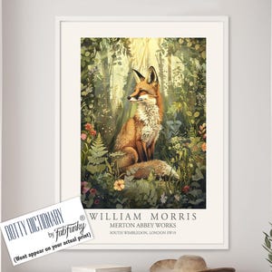Fox Illustration, William Morris style print, William Morris poster, Vintage style Botanical poster, Woodland animal wall art by Moonlight