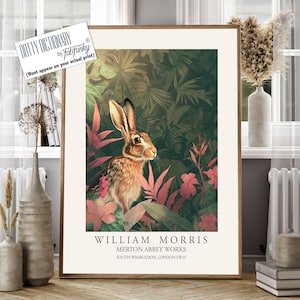 William Morris style print, William Morris poster, Hare Illustration, Vintage style Botanical artwork, Woodland cute rabbit, Hare art print