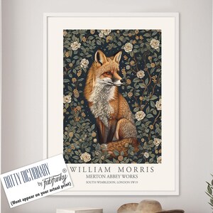 William Morris style print, William Morris poster, Fox Illustration, Vintage style Botanical poster, Woodland William Morris wall art animal