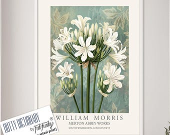 William Morris Style Agapanthus Flower Print, Vintage Floral Wall Art