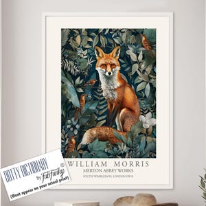 William Morris style print, William Morris poster, Fox Illustration, Vintage style Botanical poster, Woodland William Morris wall art animal