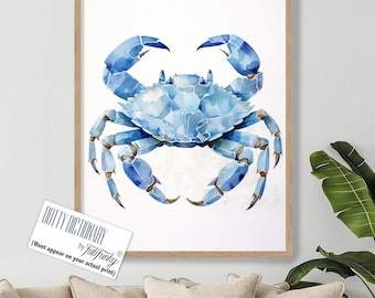 Blue Crab Watercolor Art Print, Maryland Coastal Decor