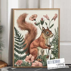 Red Squirrel Giclée Art Print, William Morris Style, Floral Woodland Decor