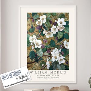 William Morris Style Floral print, Blackberry Bush poster, Large vintage wall art, nature Illustration, Botanical home decor