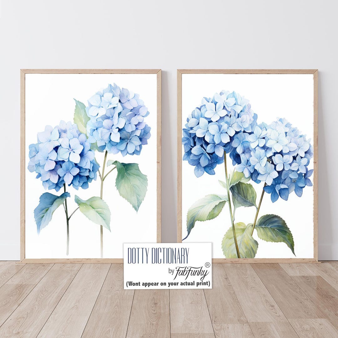 Light Blue Hydrangea Prints, Set of 2 Botanical Hydrangea Wall Art ...
