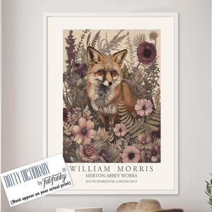 William Morris style print, William Morris poster, Fox Illustration, Vintage style Botanical poster, Woodland William Morris wall art animal