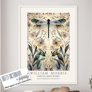 Dragonfly Print Illustration, William Morris style Floral poster, Vintage style Botanical, dragonflies insect wall art gifts