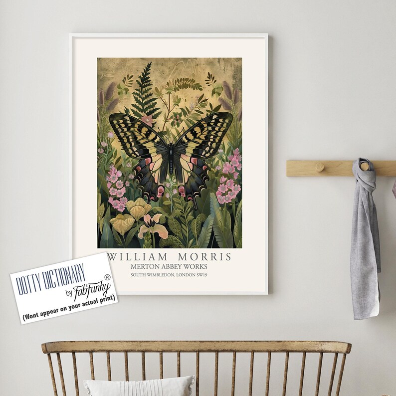 Butterfly Print, William Morris Style Illustration, Golden William ...