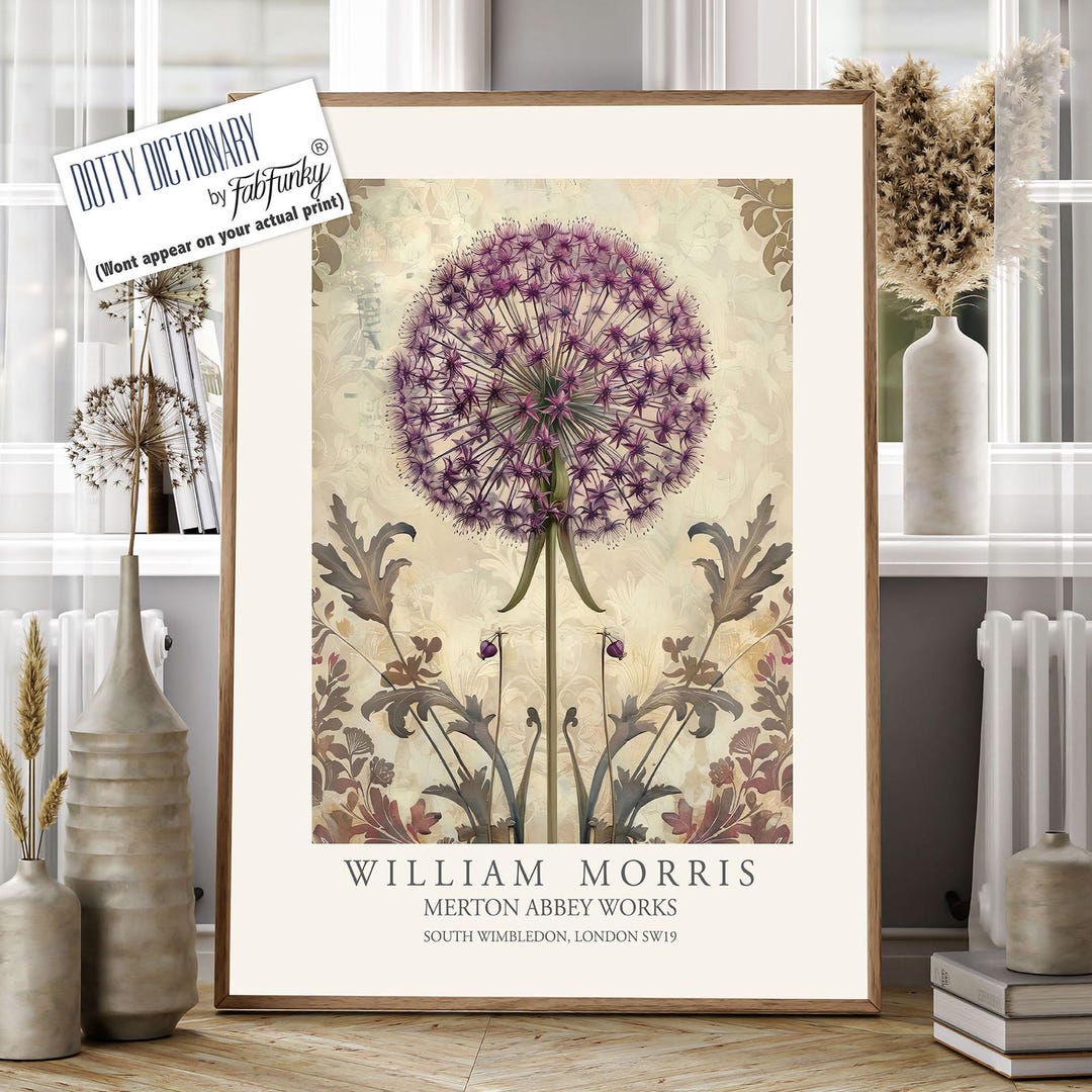 William Morris Style Floral Print, Lilac Allium, Vintage Art