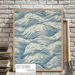 Modern Abstract Coastal Wave Print, Blue Cream Coastal artwork, Coastal Art Framed, Seaside Canvas, Nautical Decor Wall Art Painting