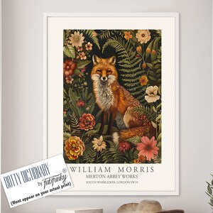 William Morris style print, William Morris poster, Fox Illustration, Vintage style Botanical poster, Woodland William Morris wall art animal