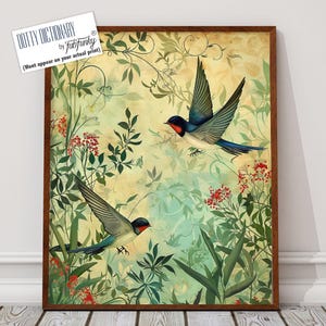 Barn Swallow Art Print , William Morris style bird print, , Large Vintage style wall art poster, Wildlife nature lover decor