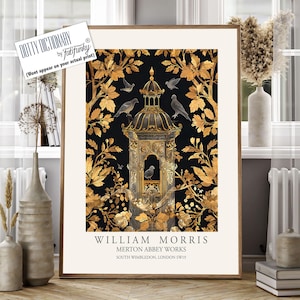 William Morris style bird print, Dovecot Illustration, William Morris poster, Large Vintage style wall art, Wildlife nature lover, birdhouse