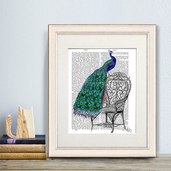 Peacock Print Peacock On Chair Turquoise Decor Turquoise Wall Art Master Bedroom Wall Art Print Peacock Drawing Blue Decor Blue Wall Art