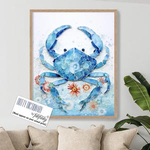 Blue Crab Art Print, blue and white crab Wall Art, Maryland Crab Print, Blue Crab Decor, Bathroom wall art, beach home decor, crab painting
