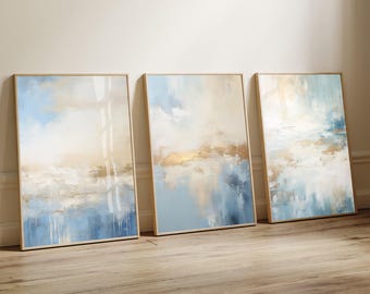 Set of 3 Abstract Beach Prints, Coastal Giclee Art