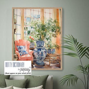 Chinoiserie Ginger Jar Watercolour Art Print, Topiary Picture, Pink and Green Decor, Whimsical Grandmillenial Art Print