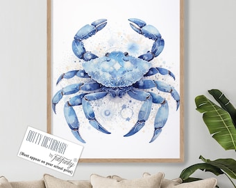 Blue Crab Giclée Art Print, Coastal Wall Decor
