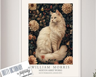 長毛の黒猫のアートプリント、気まぐれなふわふわの猫の壁アート