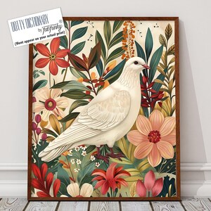 Dove Art Print, William Morris style garden bird print, Large Romantic Vintage style wall art, Wildlife nature lover, garden decor
