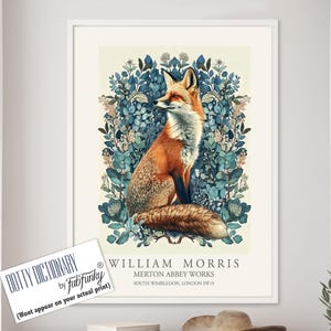 William Morris style print, William Morris poster, Fox Illustration, Vintage style Botanical poster, Woodland William Morris wall art animal