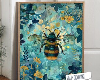 バンブルビーのアートプリント、かわいい蜂のウォールアート、ミツバチ
