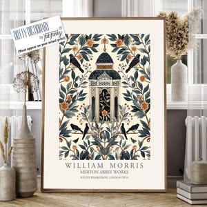 William Morris style bird print, Dovecot Illustration, William Morris poster, Large Vintage style wall art, Wildlife nature lover, birdhouse