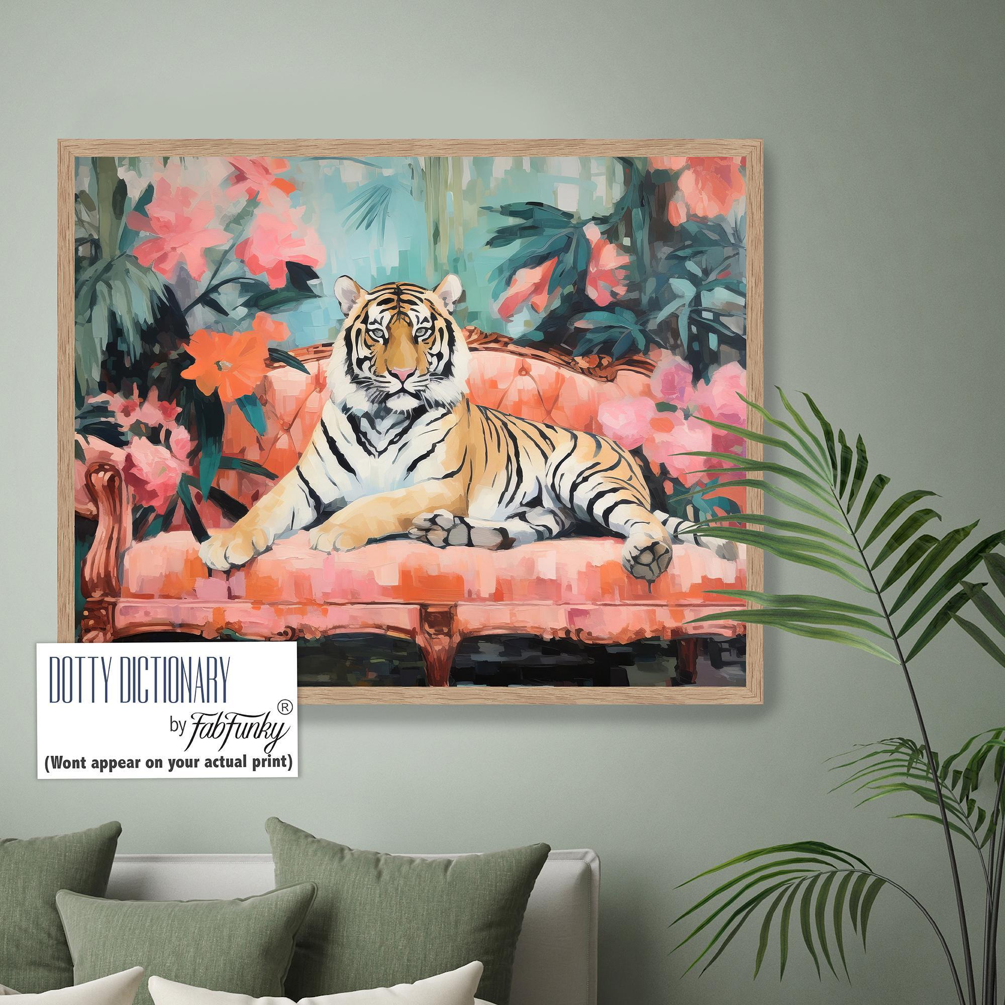Tiger Print, Whimsical Tiger on Sofa Art Print, Tiger Wall Art