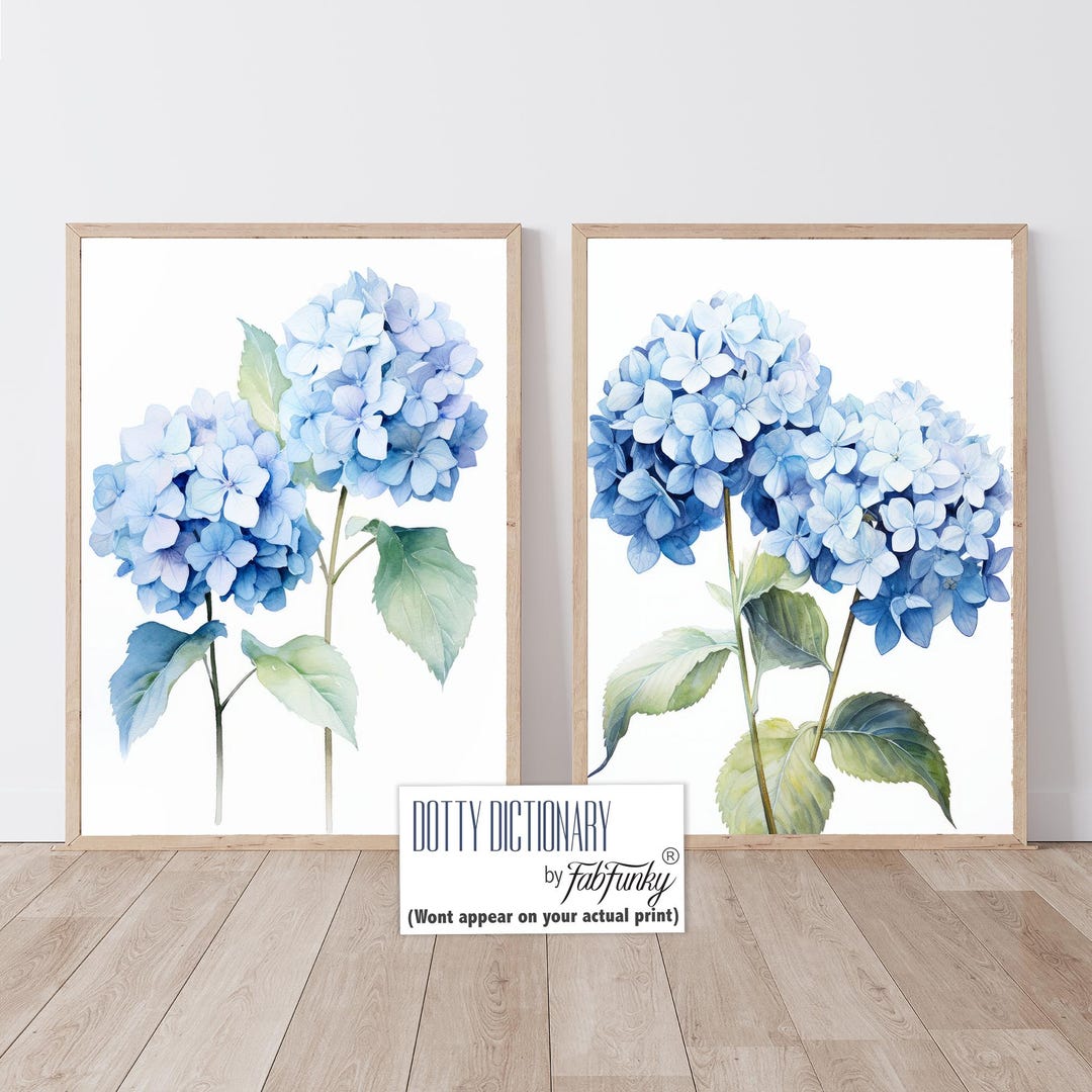 Light Blue Hydrangea Prints, Set of 2 Botanical Hydrangea Wall Art ...