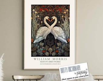 William Morris Swan Pair Print, Vintage Style Wall Art