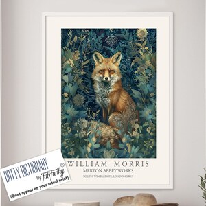 William Morris style print, William Morris poster, Fox Illustration, Vintage style Botanical poster, Woodland William Morris wall art animal