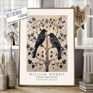 William Morris style bird print, Blackbird Illustration, William Morris poster, Large Vintage style wall art, Wildlife nature lover d√©cor