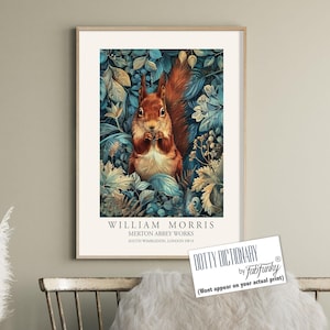 Red Squirrel William Morris Style Print, Botanical Woodland Art