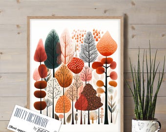 Modern Forest Art Print, Scandinavian Style Nature Wall art, Nordic Forest Poster, Forest Prints, Forest Landscape Painting, lakehouse decor