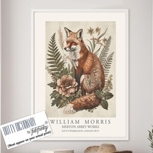William Morris style print, William Morris poster, Fox Illustration, Vintage style Botanical poster, Woodland William Morris wall art animal