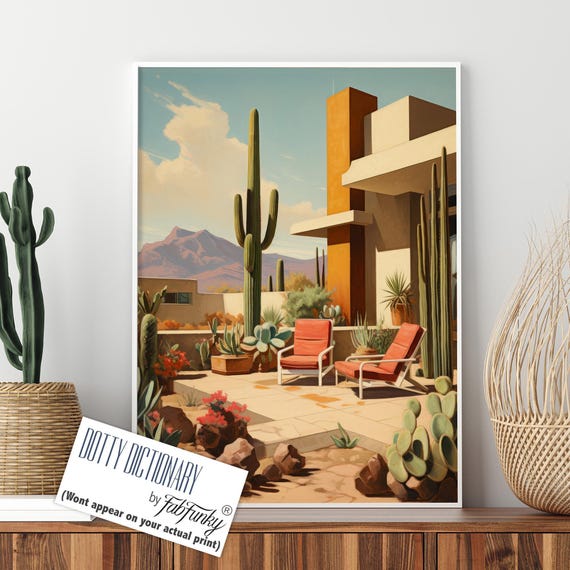 Mid Century Modern Print of Palm Springs Style Ranch House