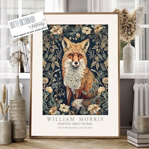 William Morris style print, William Morris poster, Fox Illustration, Vintage style Botanical poster, Woodland William Morris wall art animal