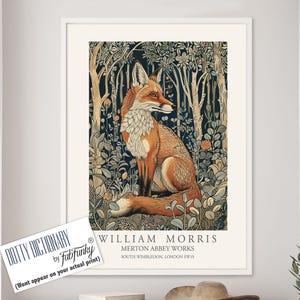 William Morris style print, William Morris poster, Fox Illustration, Vintage style Botanical poster, Woodland William Morris wall art animal